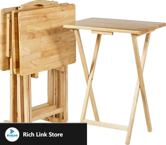 Set of 4 Classic TV Dinner Folding Tray Tables with Storage Rack