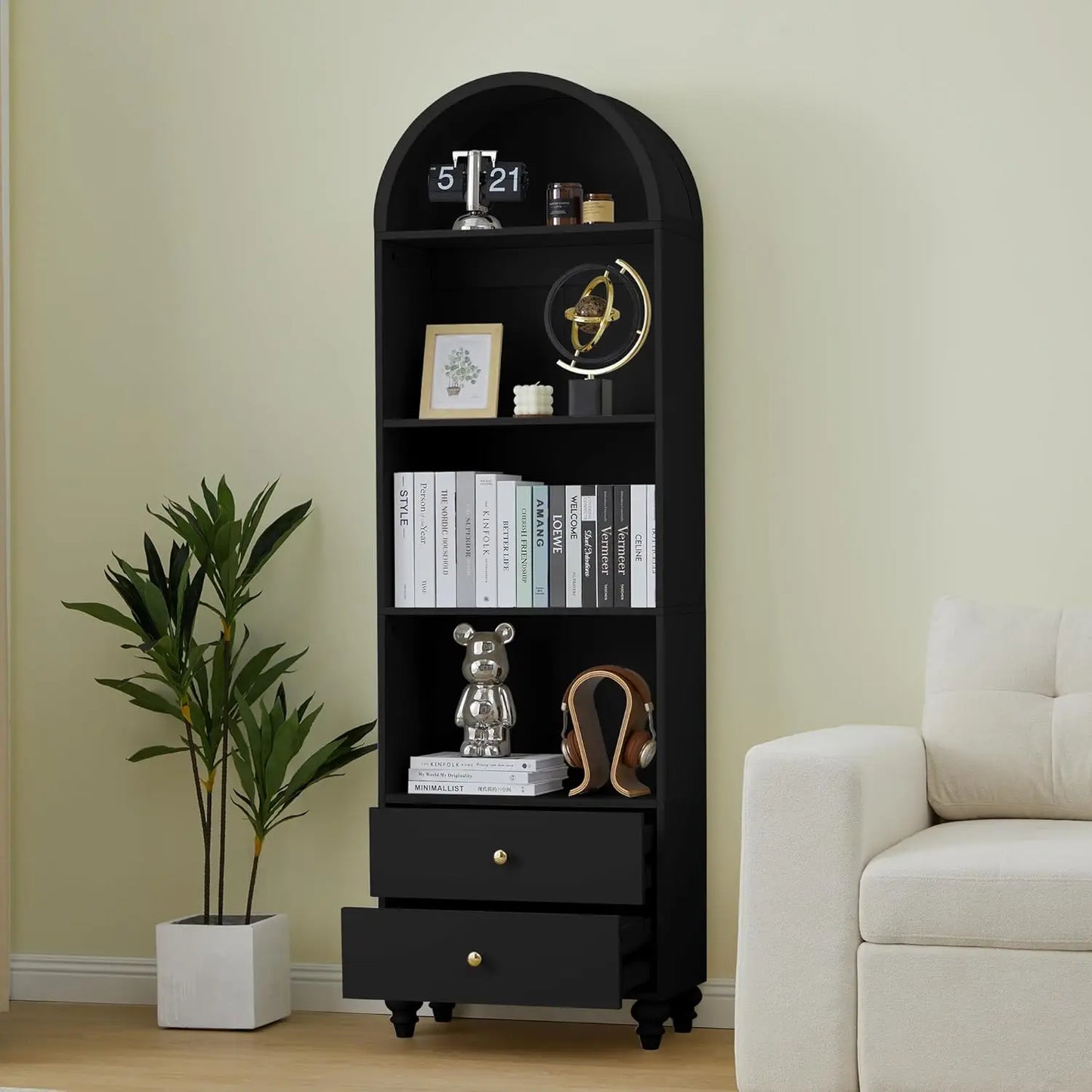 4 Tier Arched Bookcase, 75.59" Tall