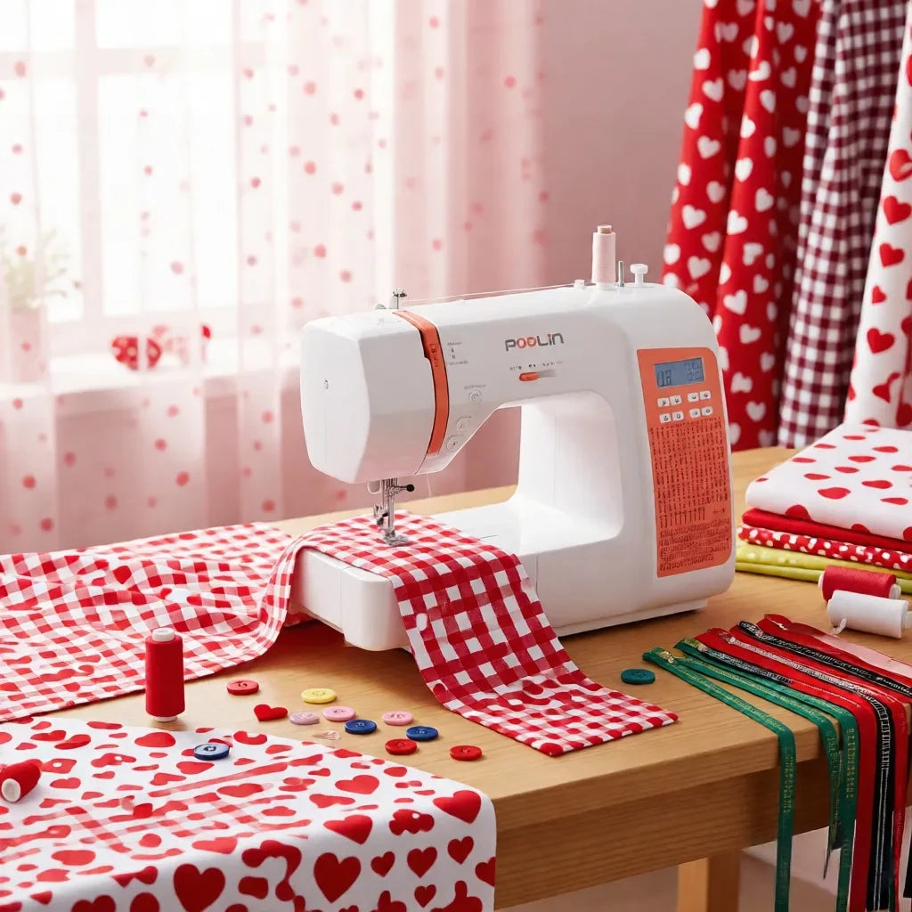 POOLIN EOC02 Computerized Sewing Machine, Heavy Duty Home Use with 200 Built-in Stitches & Portable Handle