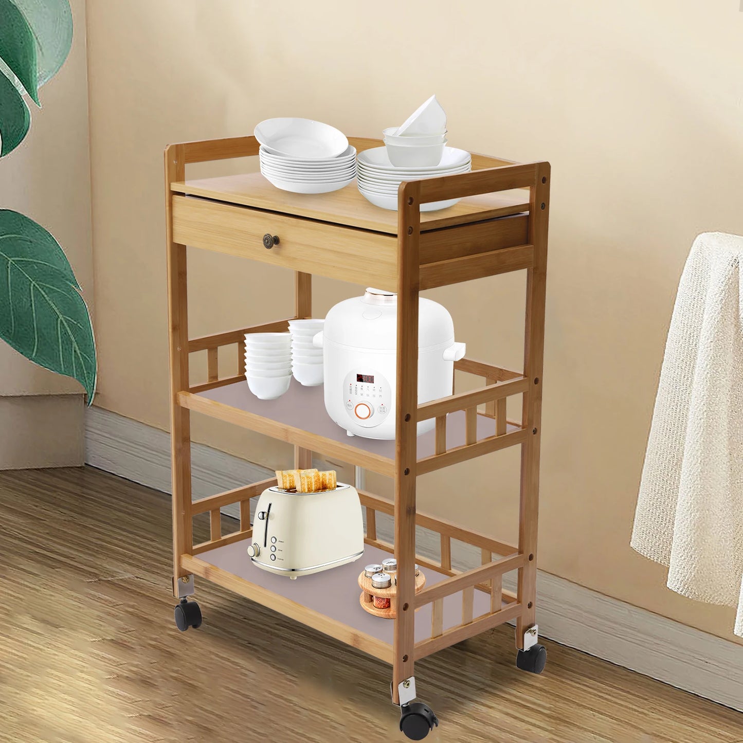 31.5 Inch Tall Rolling Storage Cart with 3 Tiers