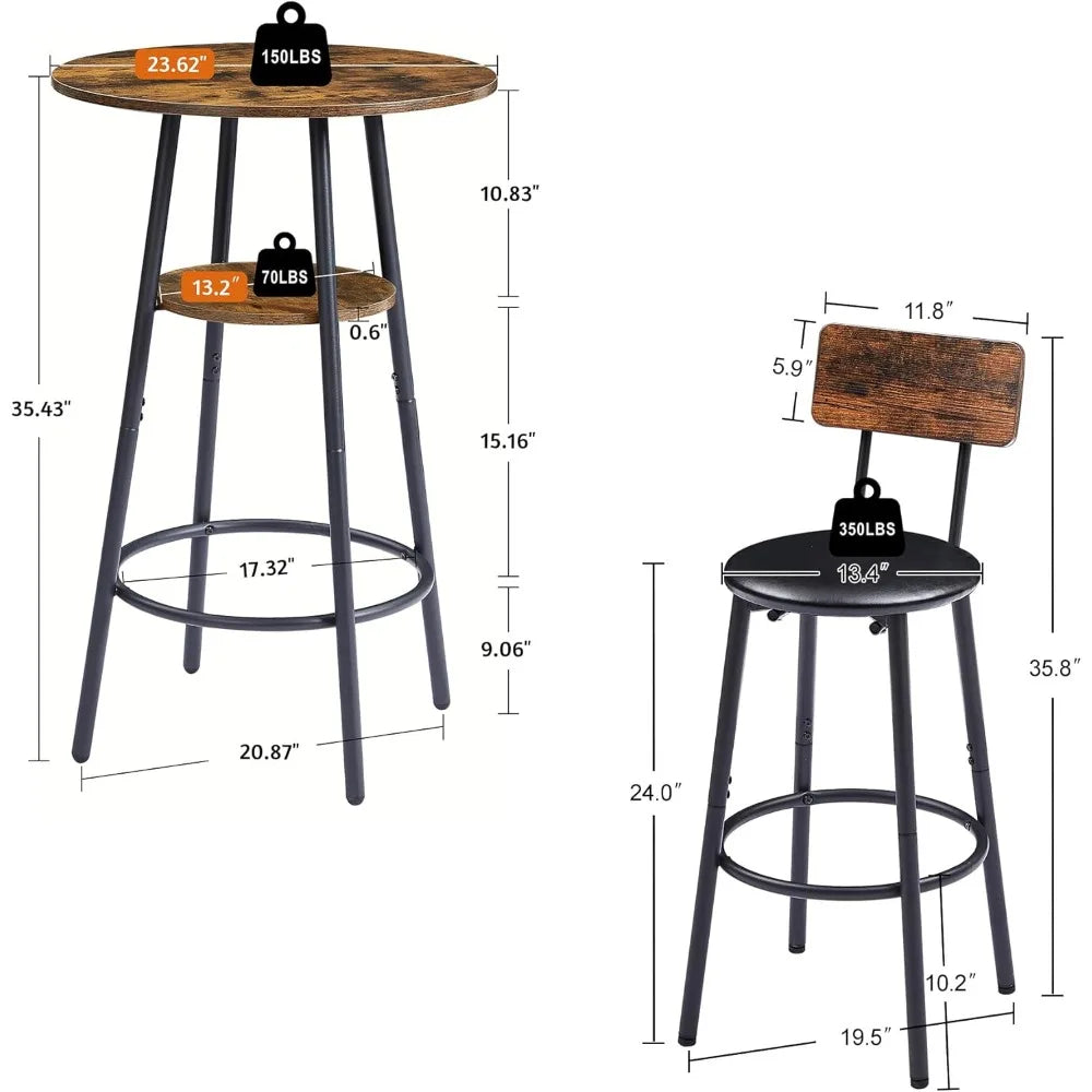 2-Seat Bar Table Set with Stools