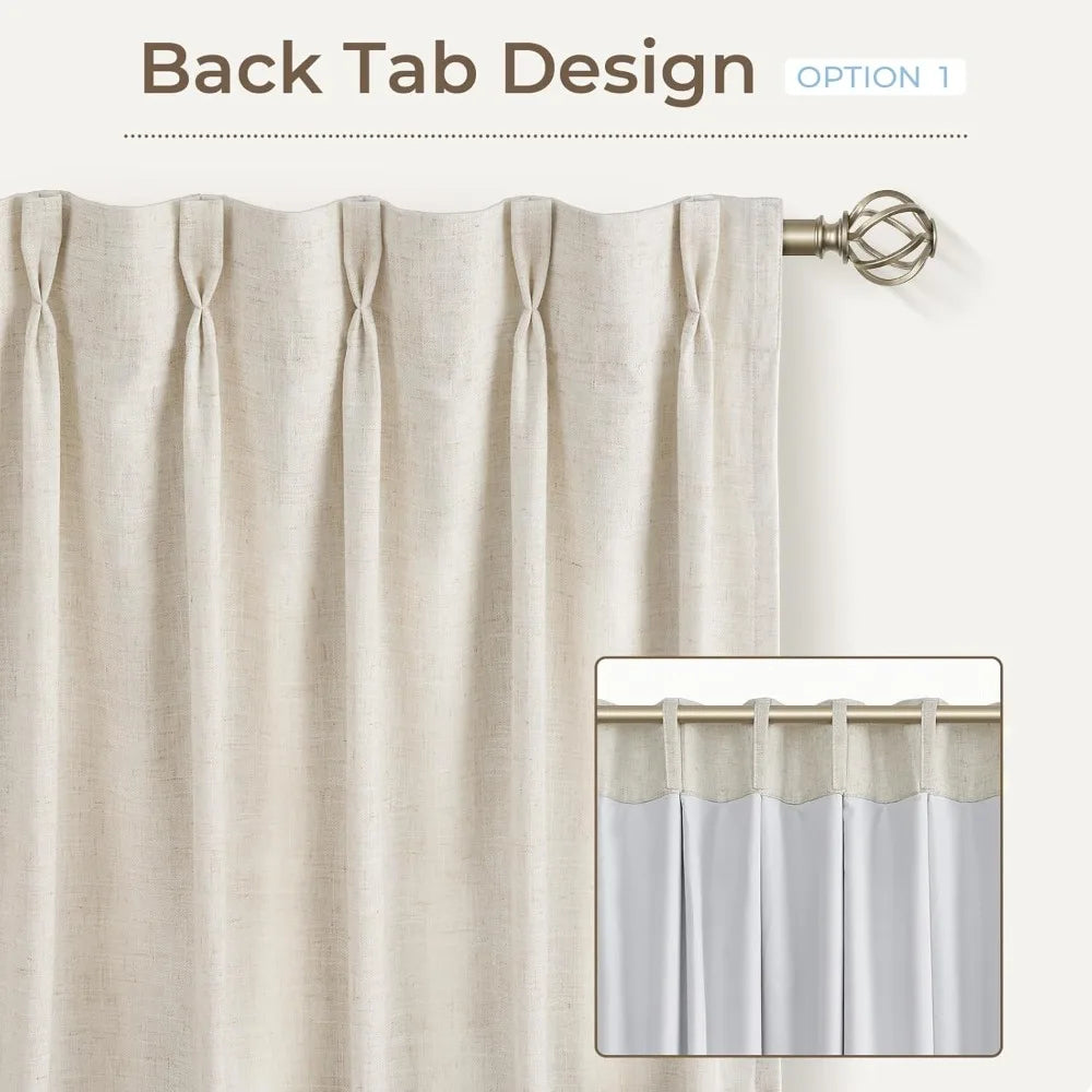 70 Inch Wide 90 Inch Long Linen Pinch Pleated Blackout Curtain Panels