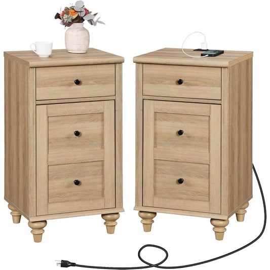 2 Bedside Tables One With a USB Charging Station and Power Outlet