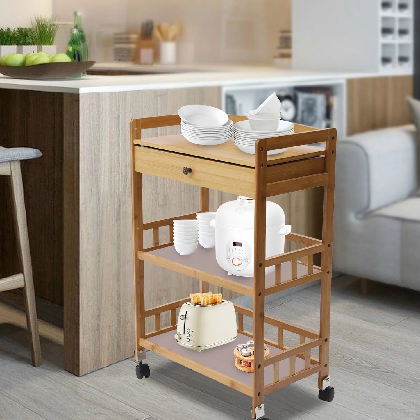31.5 Inch Tall Rolling Storage Cart with 3 Tiers