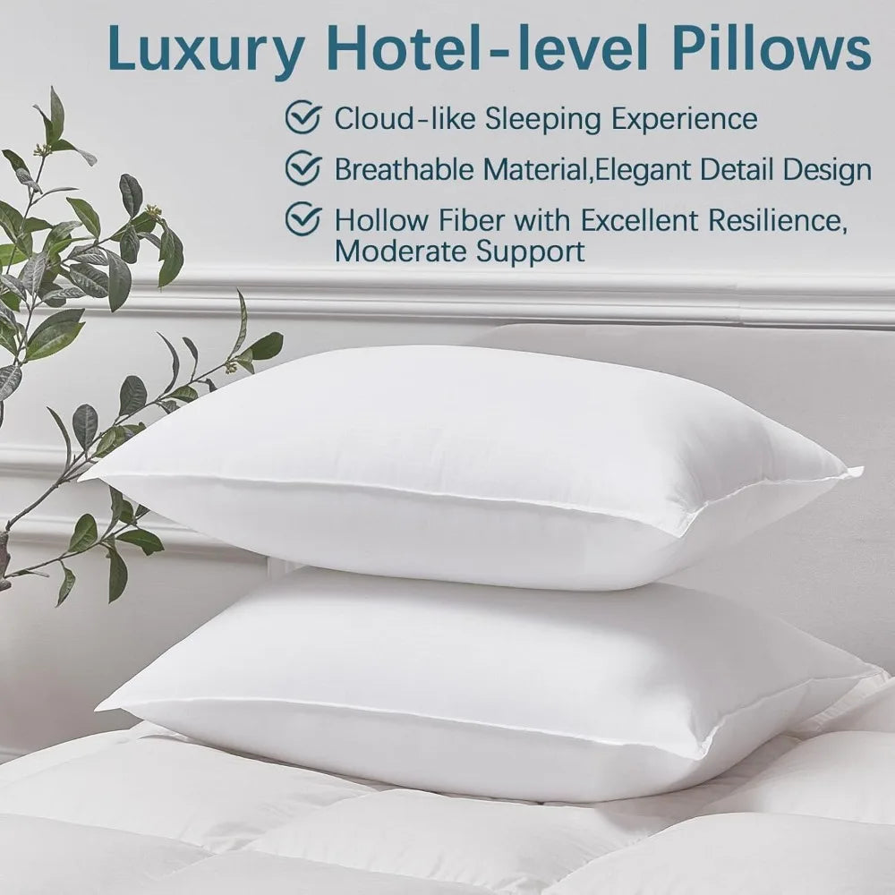Set of 4 Queen Size Grid Hotel Bed Pillows