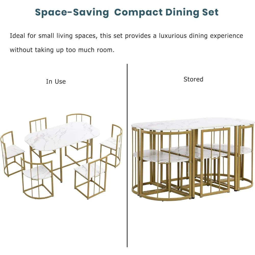 7 Piece Dining Table Set with Chairs for Small Spaces