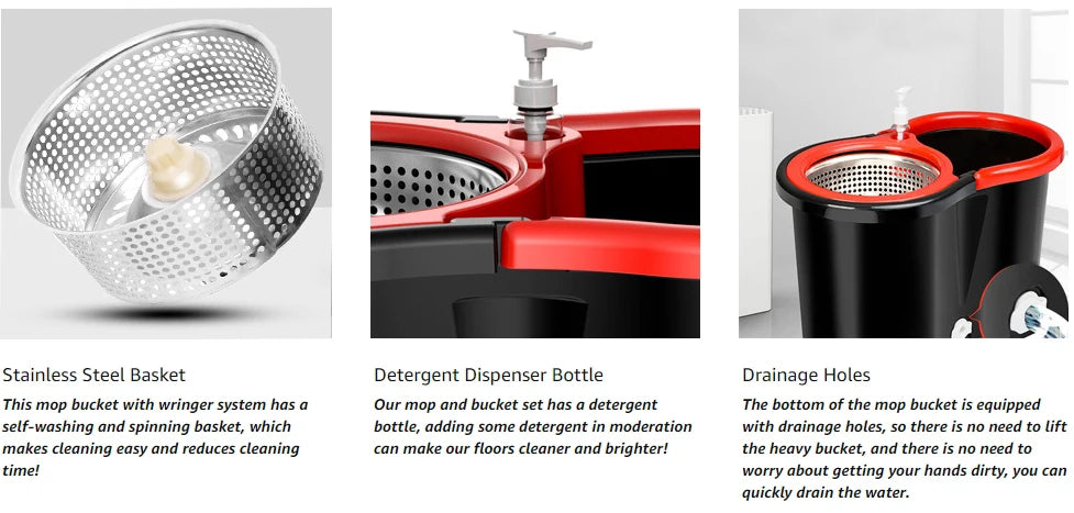 360° Spin Mop Bucket Sets with Wring System