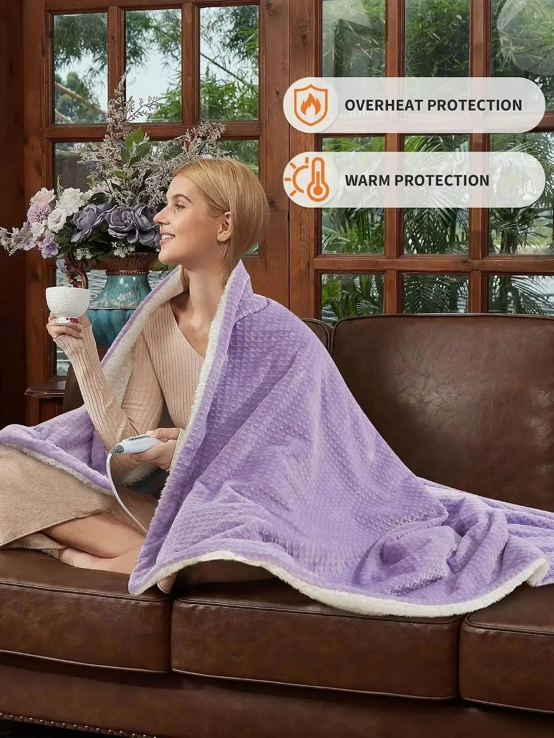 90" x 100" Heated Electric Blanket with 4 Heat Settings Auto Off Safety Protection Machine Washable