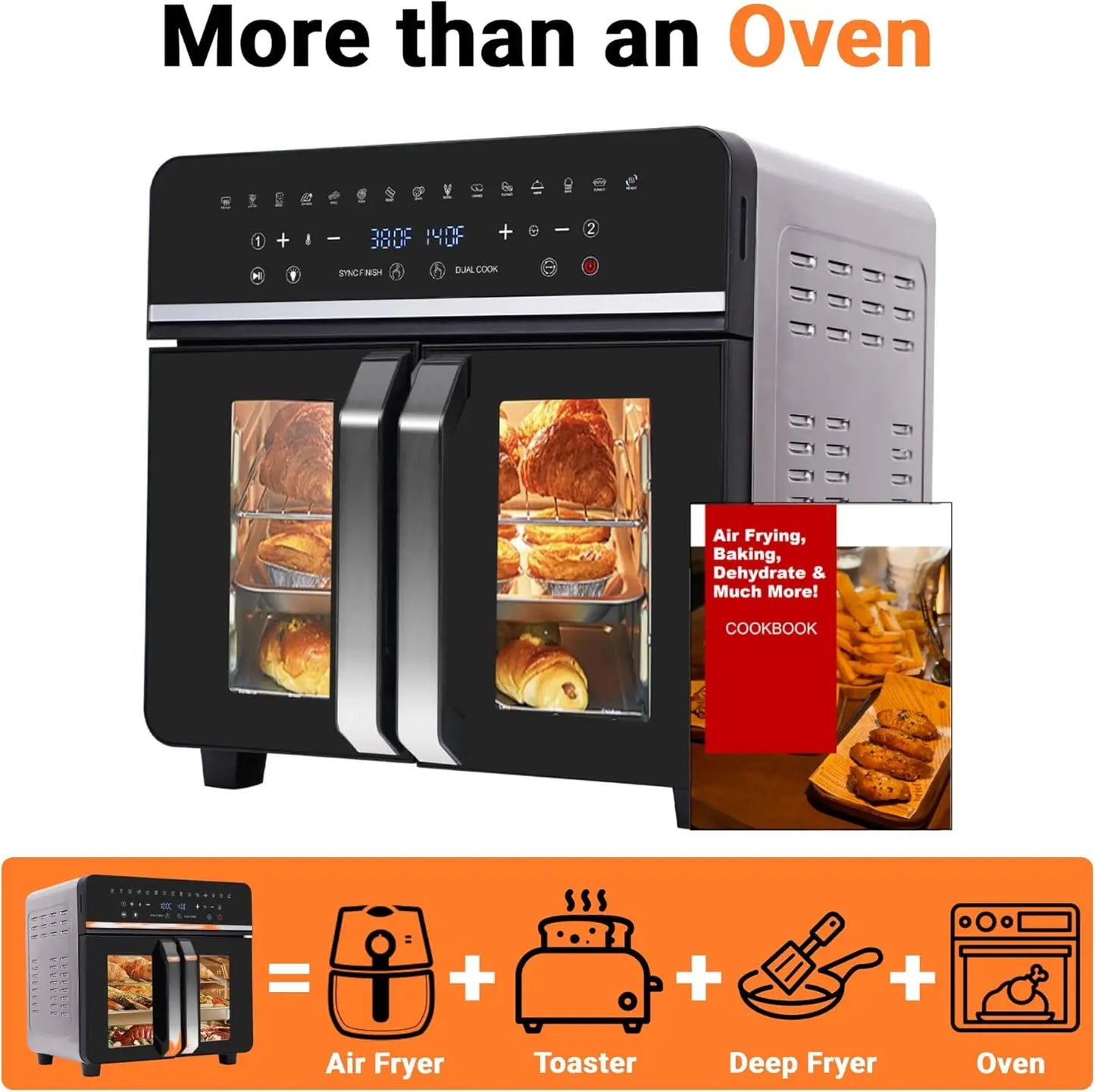 24Qt Large Air Fryer Toaster Oven -13 Accessories & Cookbook