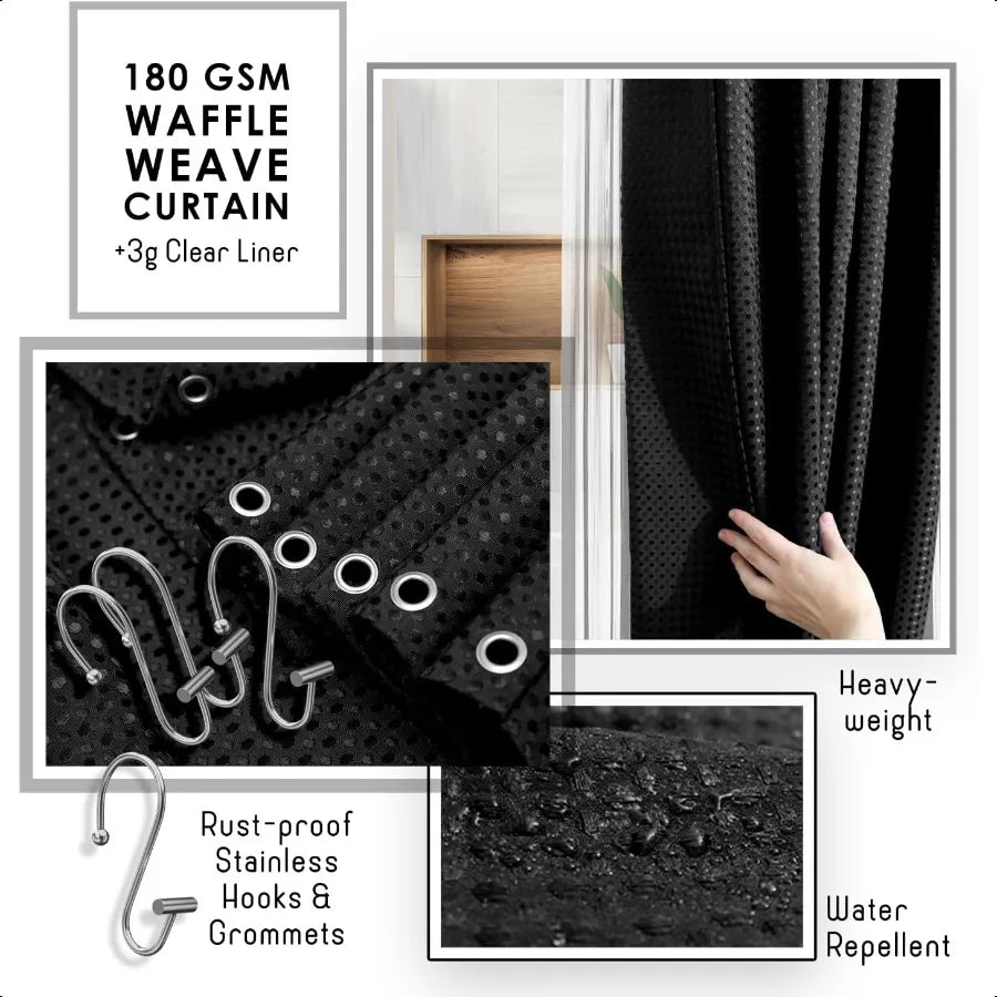 20 Piece Bathroom Shower Curtain and Accessories Set Black