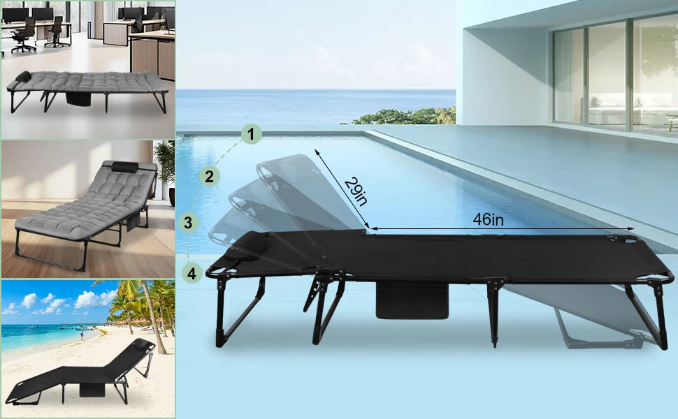 3 Position Portable Folding Camping Cot With Pillow 26.7 Inches Wide 74 Inches Long