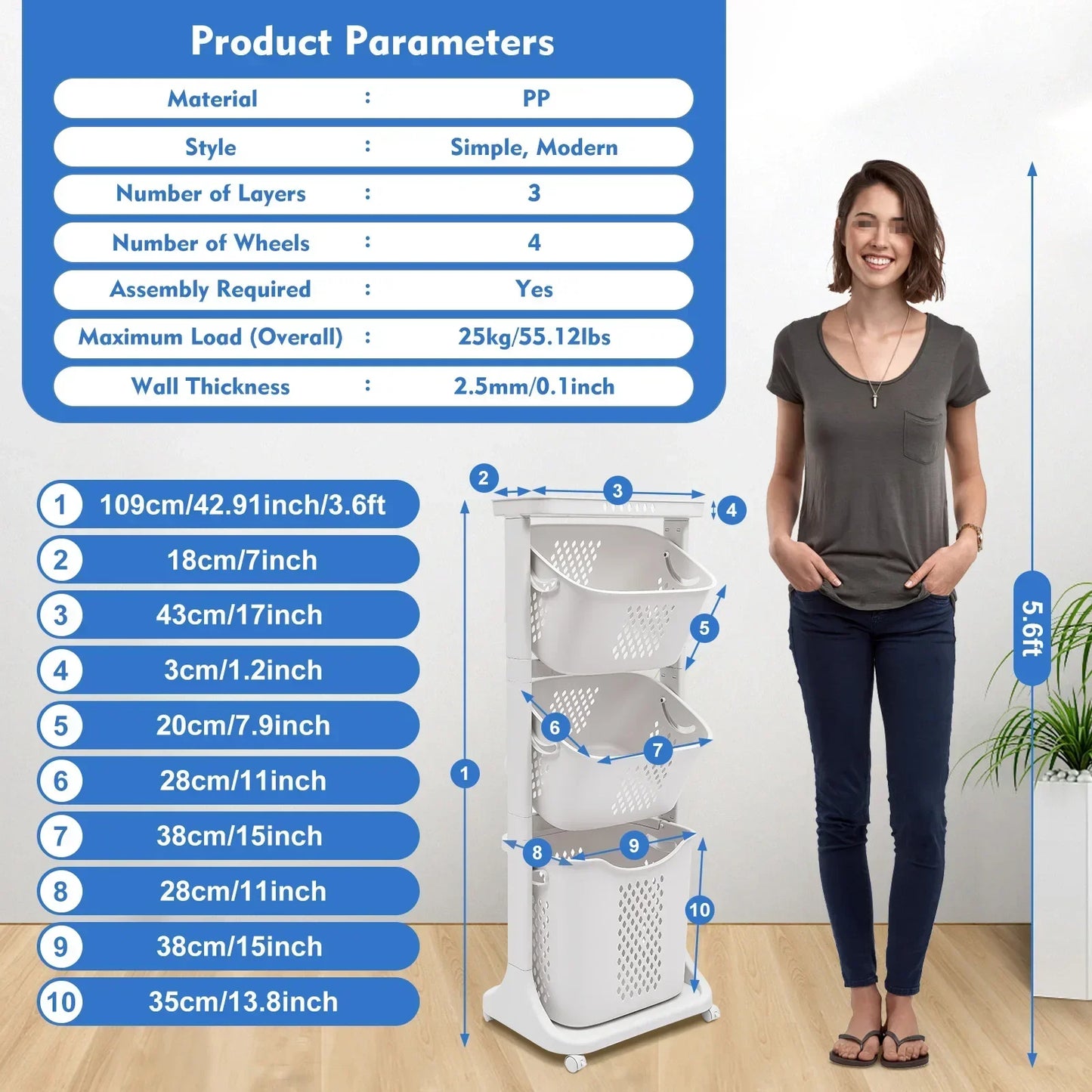 3-Tier Laundry Hamper for Bathroom