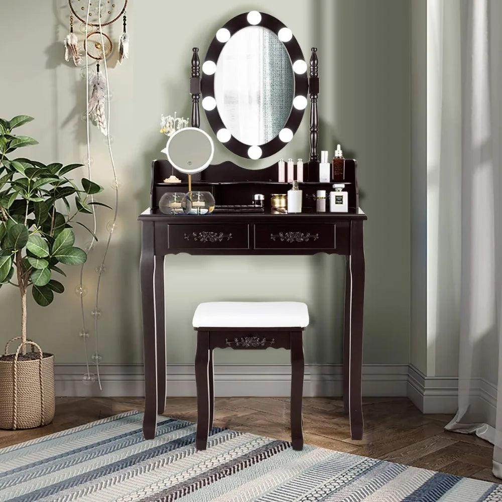 Vanity Table and Cushioned Stool Set