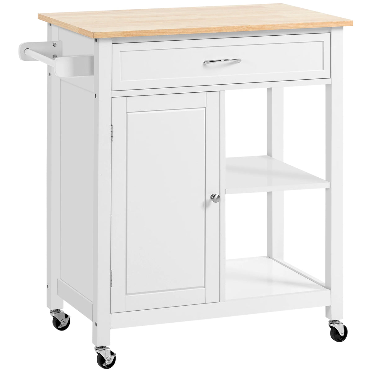 HOMCOM Rolling Kitchen Island Cart with Storage Shelf and Solid Wood Top
