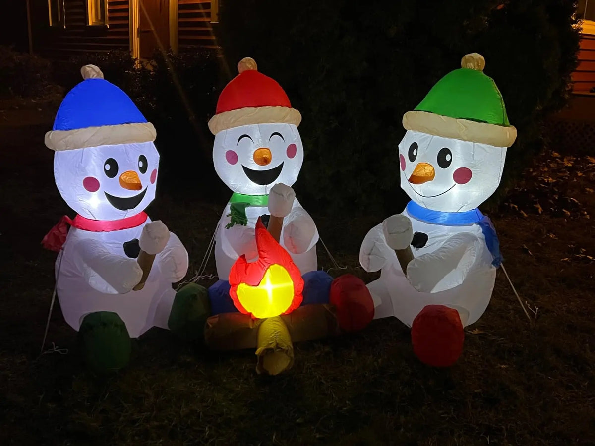 6 FT Long Christmas Inflatable Snowmen with Campfire with Built-in LEDs