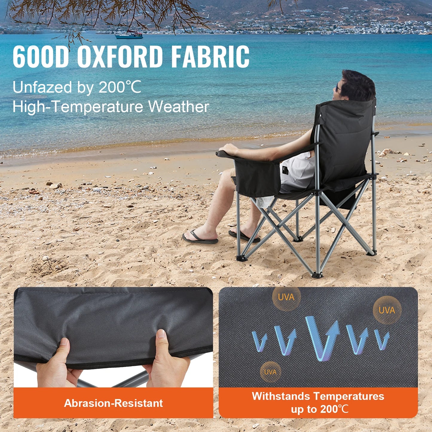 SucceBuy Camping Folding Chair for Adults With Quad Lumbar Back and Side Pockets for Beach, Lawn, Picnic