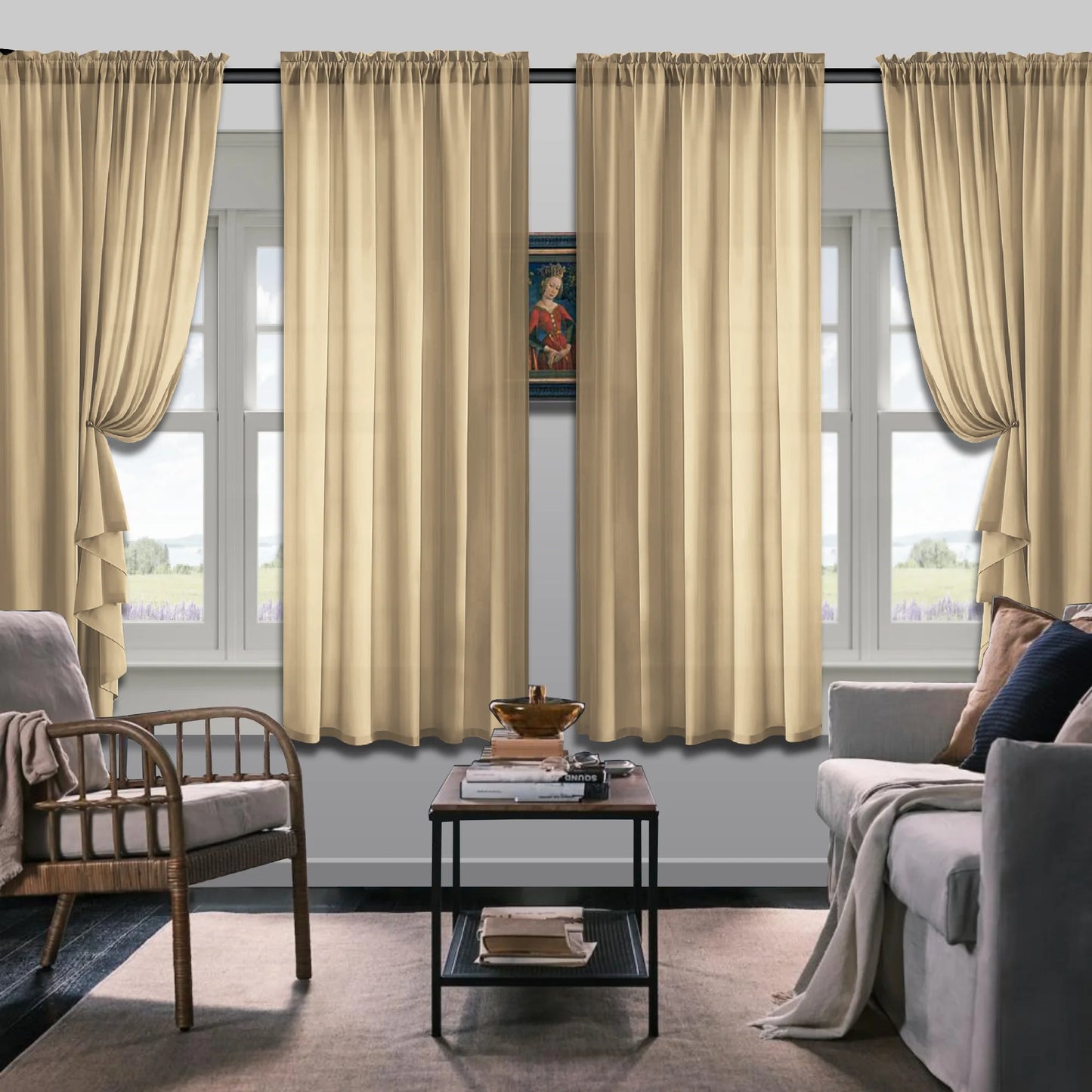 Set Of 4 Simple Rod Pocket Blackout Curtain Panels