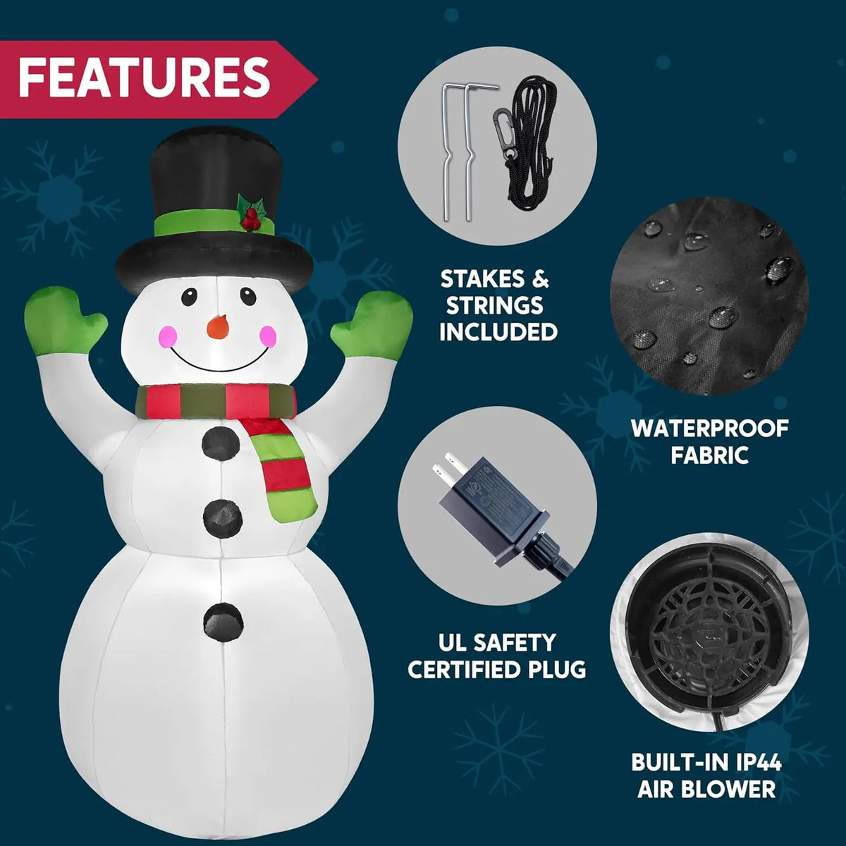 6 FT Tall Christmas Inflatable Snowman with Built-in LEDs