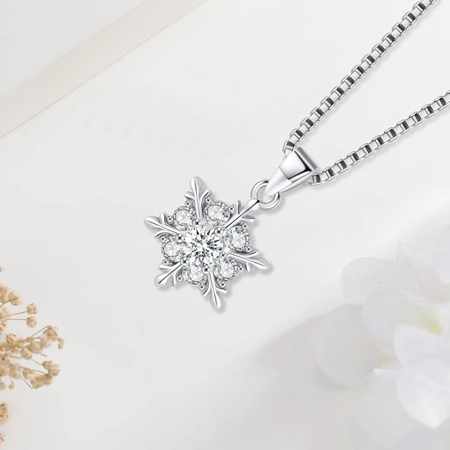 925 Sterling Silver Zirconia Snowflake Necklace Gift