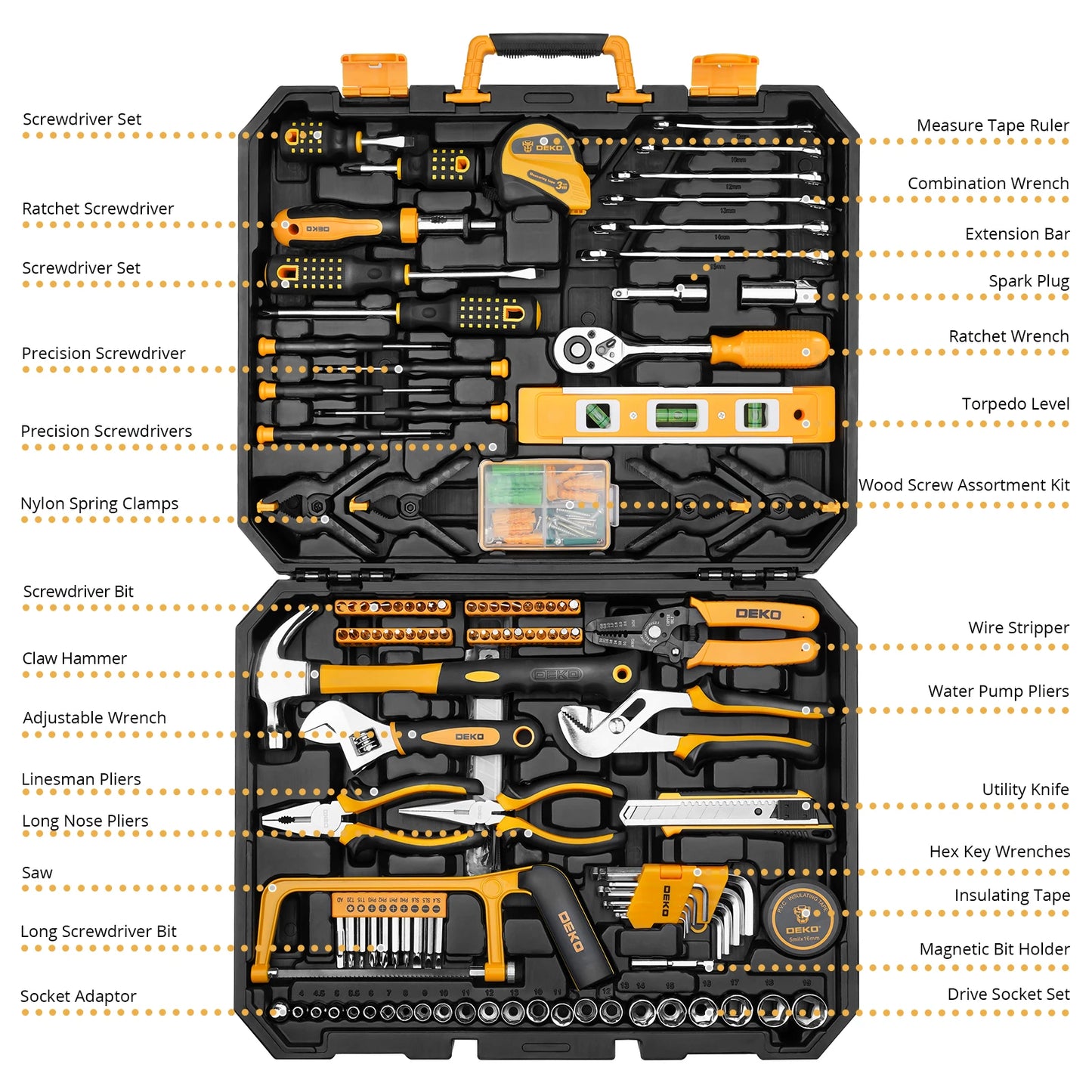DEKO 228 Piece Auto Repair Tool and Hand Tool Kit