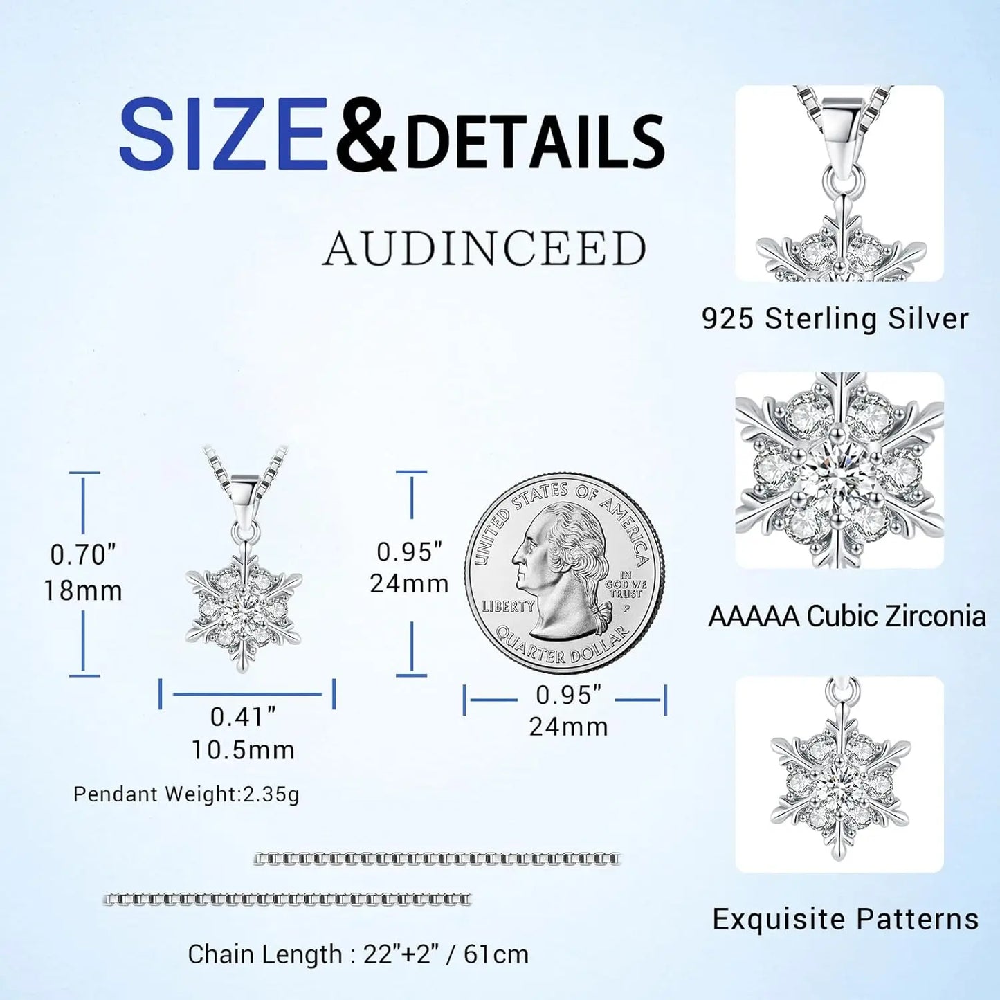 925 Sterling Silver Zirconia Snowflake Necklace Gift