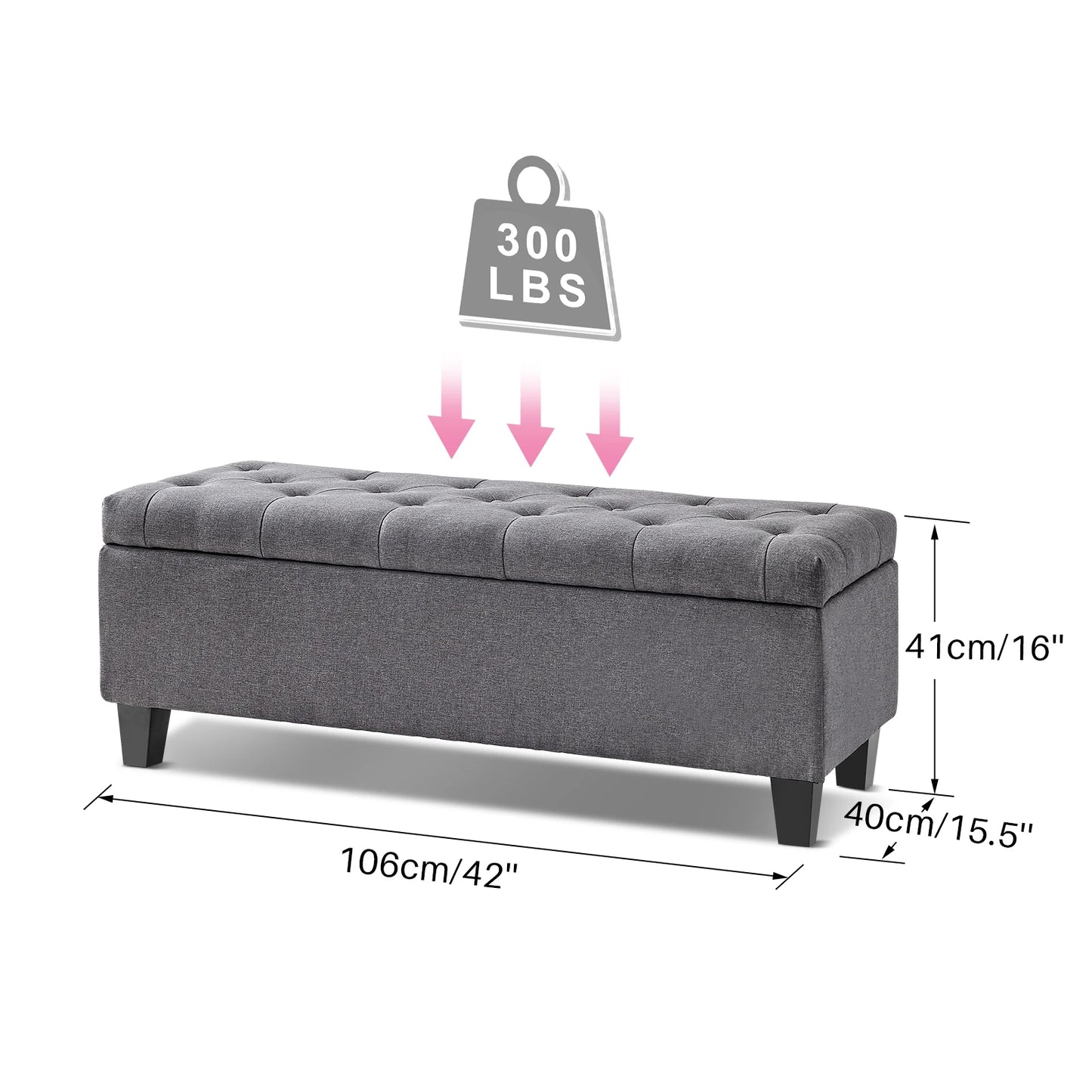 Redlife 15.5 x 42 x 16 inch Storage Ottoman