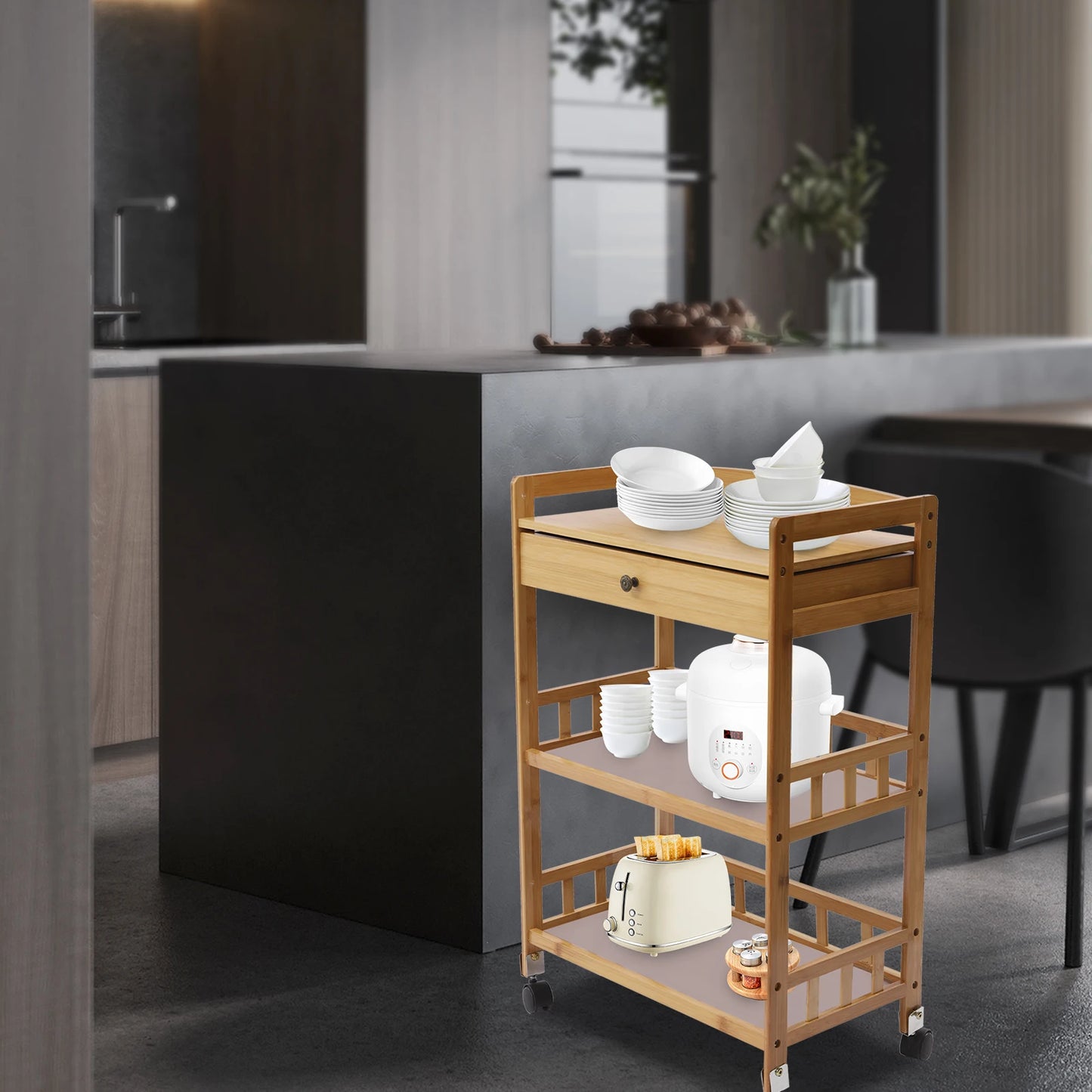 31.5 Inch Tall Rolling Storage Cart with 3 Tiers