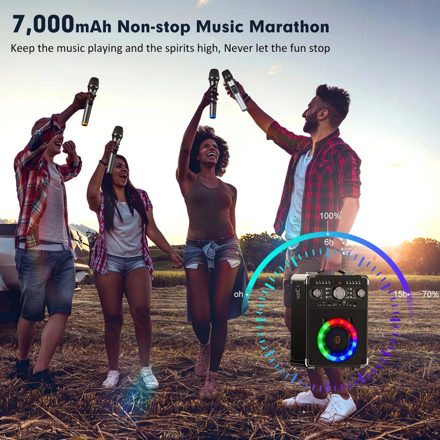 FanFun Karaoke Machine with 3 Microphones