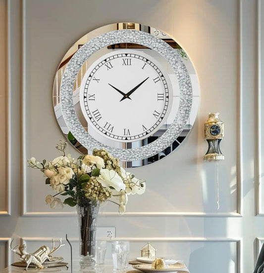 23.62 or 31.49 Inch Bling Silver Shining Mirrored Wall Clock