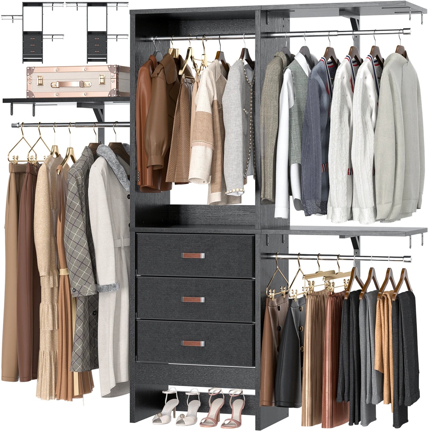 5FT Small Closet System with Drawers and Adjustable Shelves