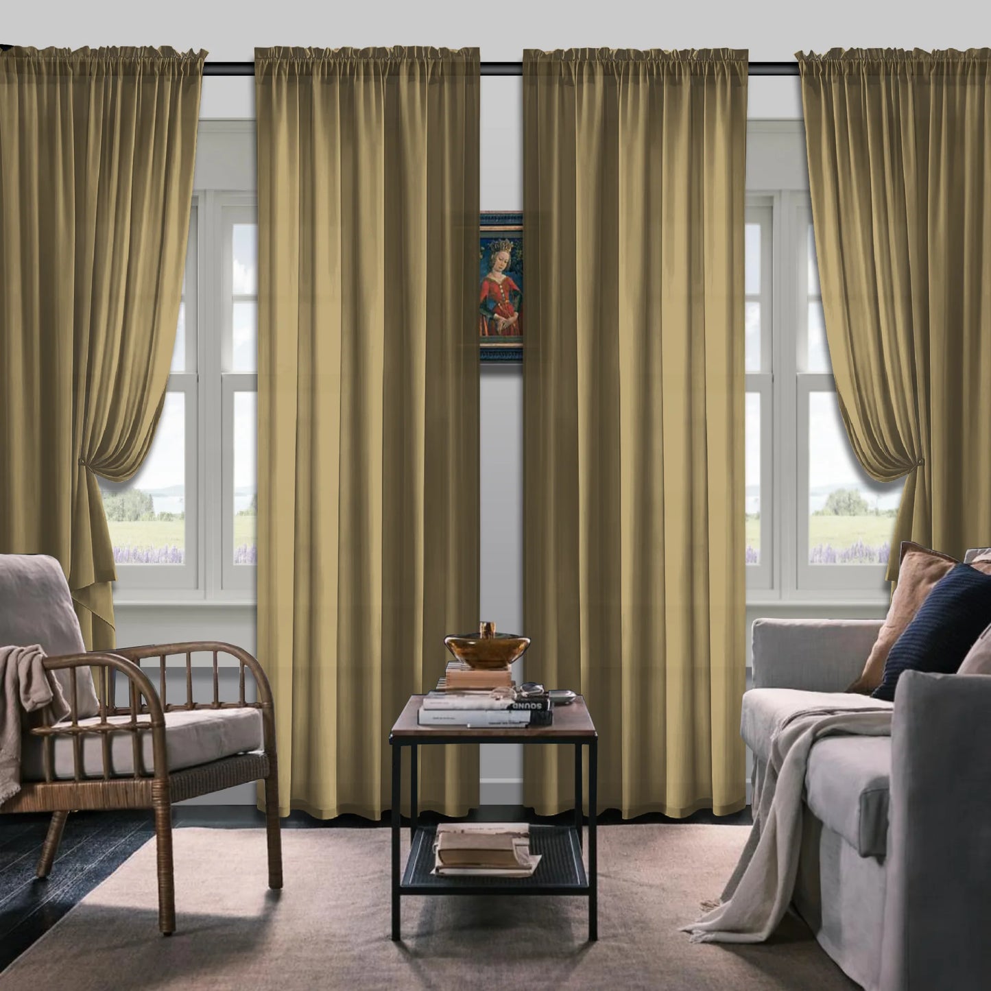 Set Of 4 Simple Rod Pocket Blackout Curtain Panels