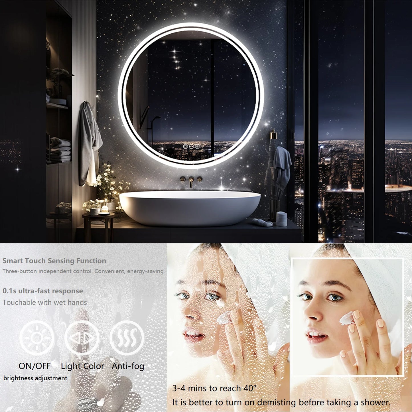 Large Round LED Bathroom Vanity Mirror