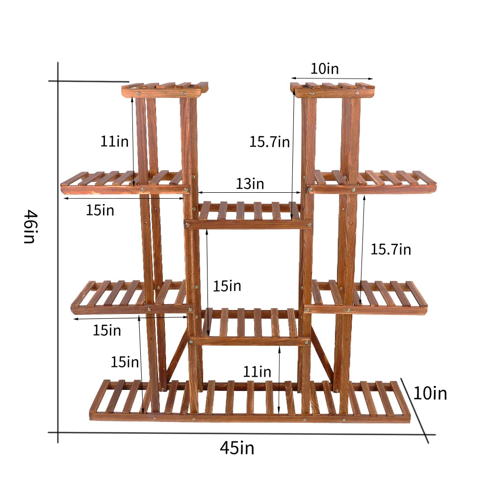 11 Tiered Wooden Indoor Outdoor Plant Stand
