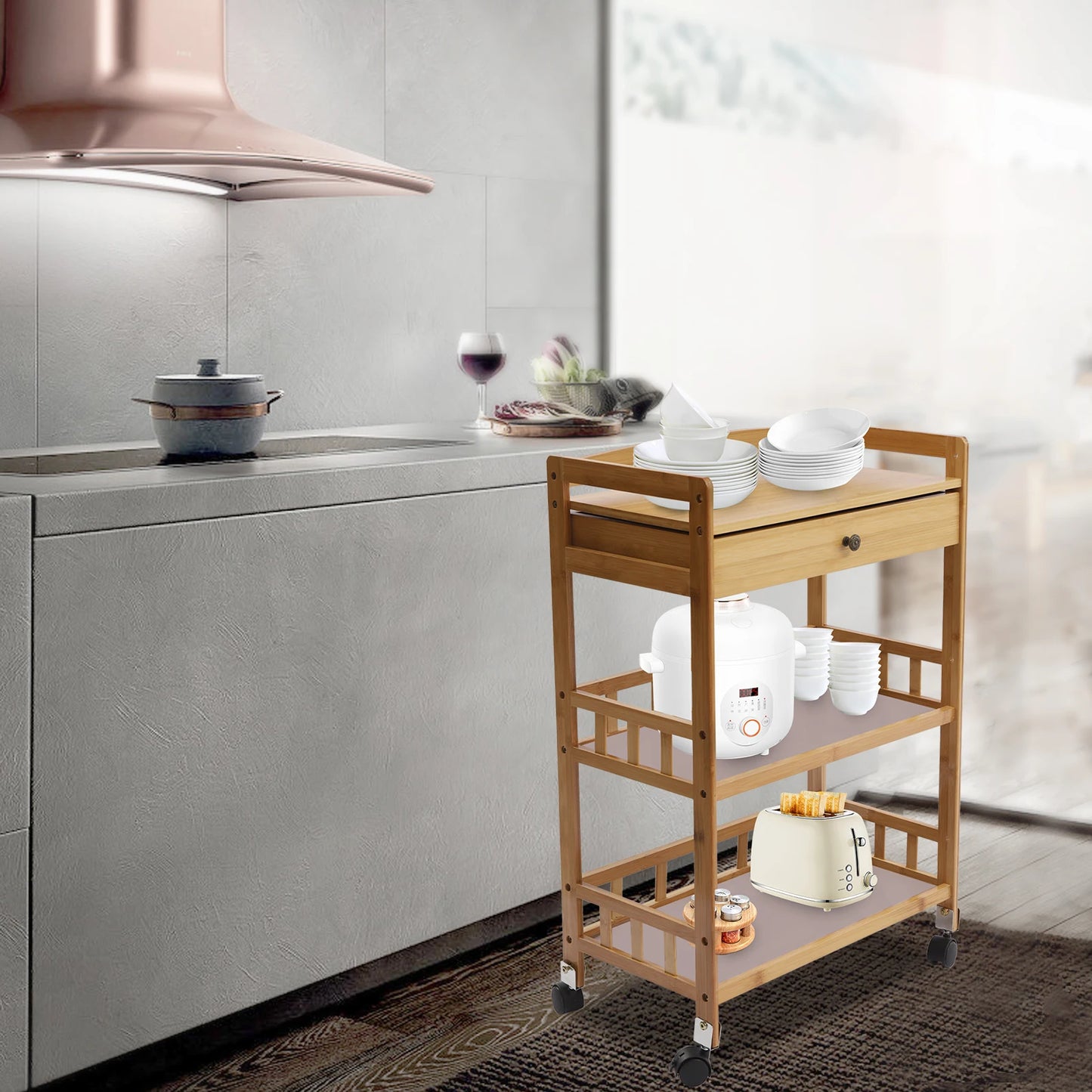 31.5 Inch Tall Rolling Storage Cart with 3 Tiers