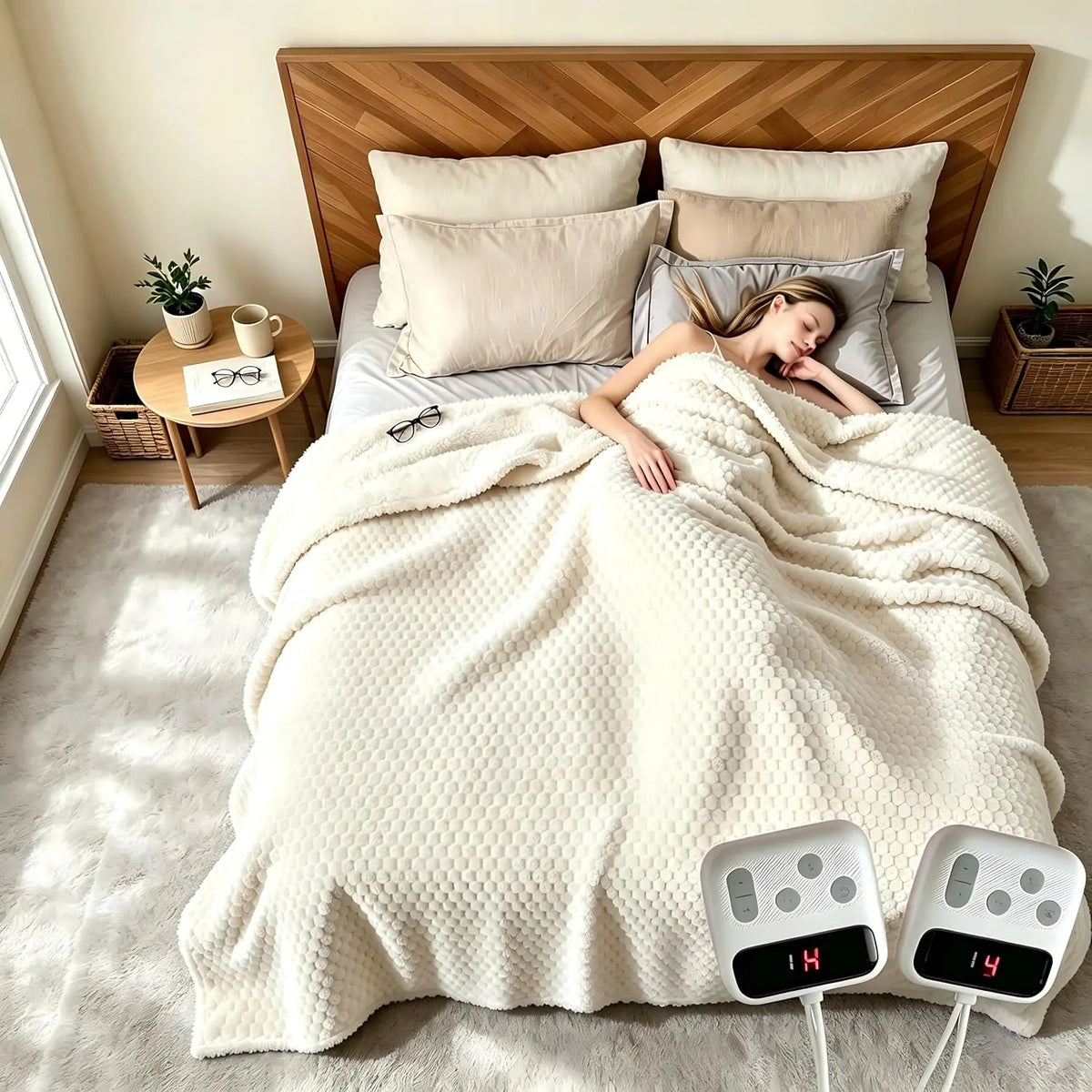 Garvee Flannel Sherpa Beige Electric Blanket with 10 settings