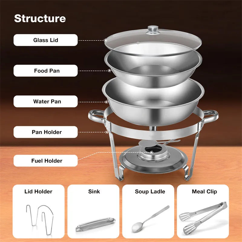 4 Pack 5QT Stainless Steel Chafing Dishes for Buffet