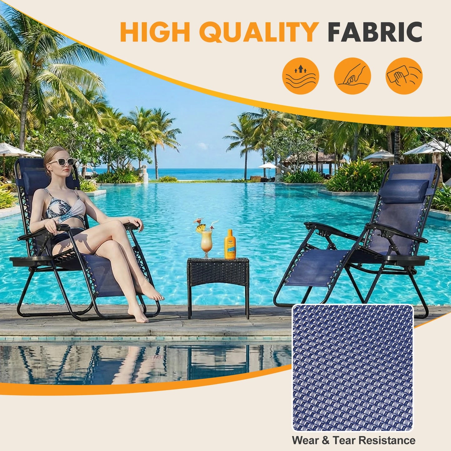 Set of 2 MCQ Outdoor Zero Gravity Chairs with Cup Holder and Adjustable Pillow