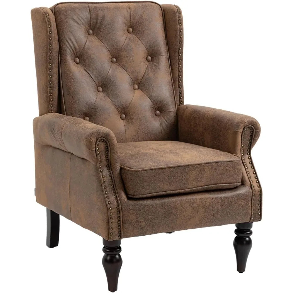 Button Tufted Wing Back Microsuede Accent Chair