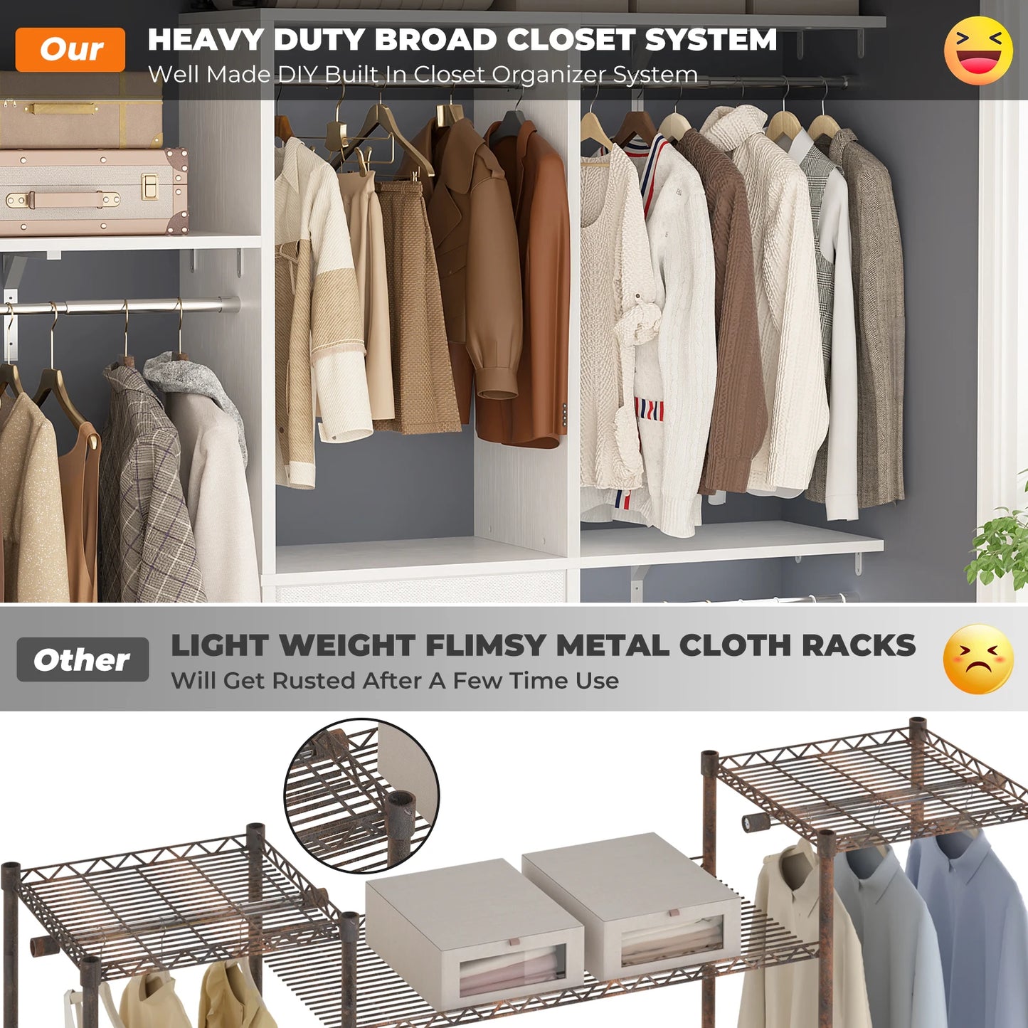 5FT Small Closet System with Drawers and Adjustable Shelves