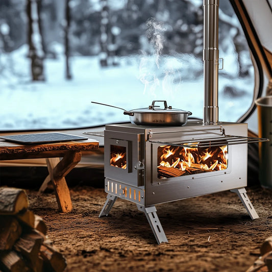 Portable Wood Burning Stainless Steel Stove with 7 Chimney Pipes