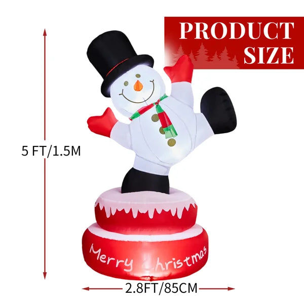 4.8 FT Rotating Inflatable Snowman Decoration with 3 Built-in LED Lights