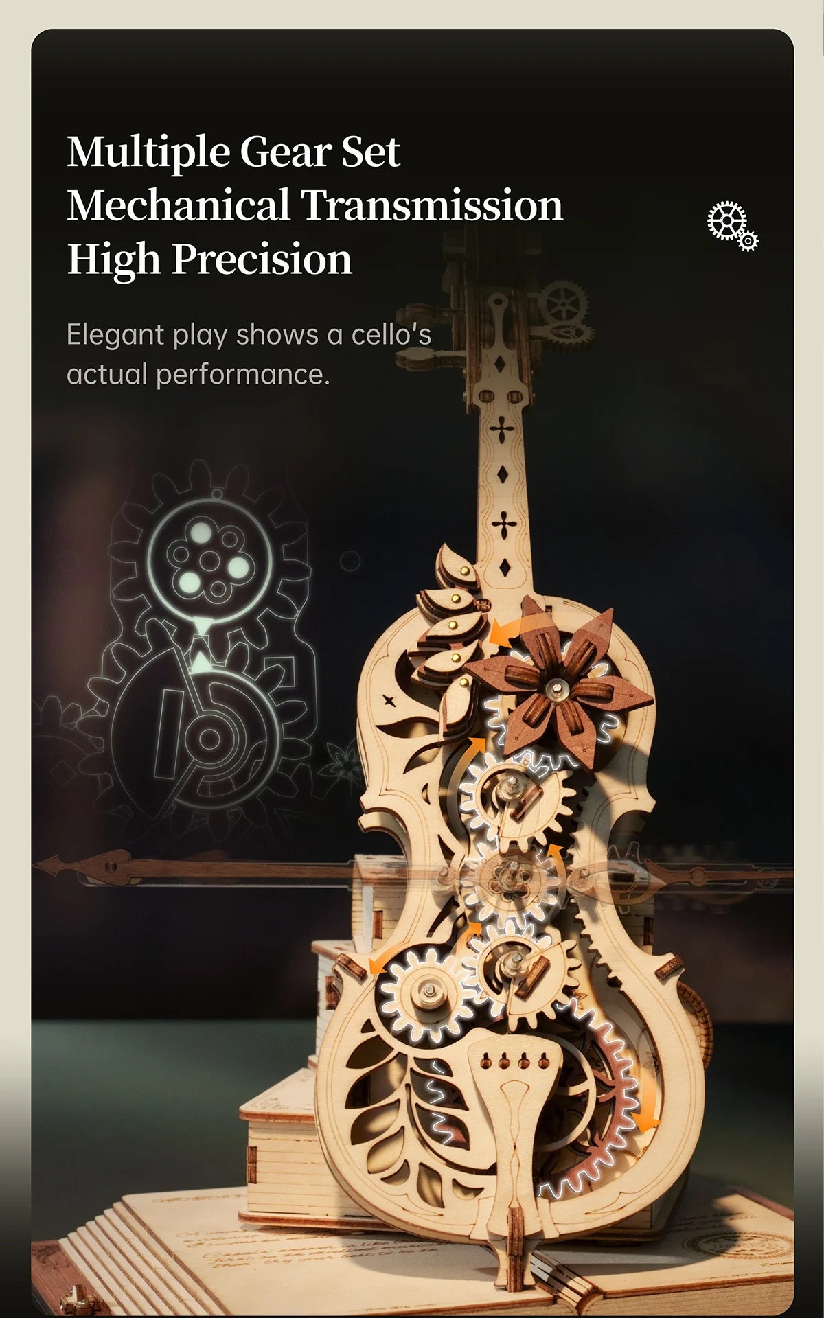 Robotime ROKR 3D Wooden Puzzle Magic Cello Music Box