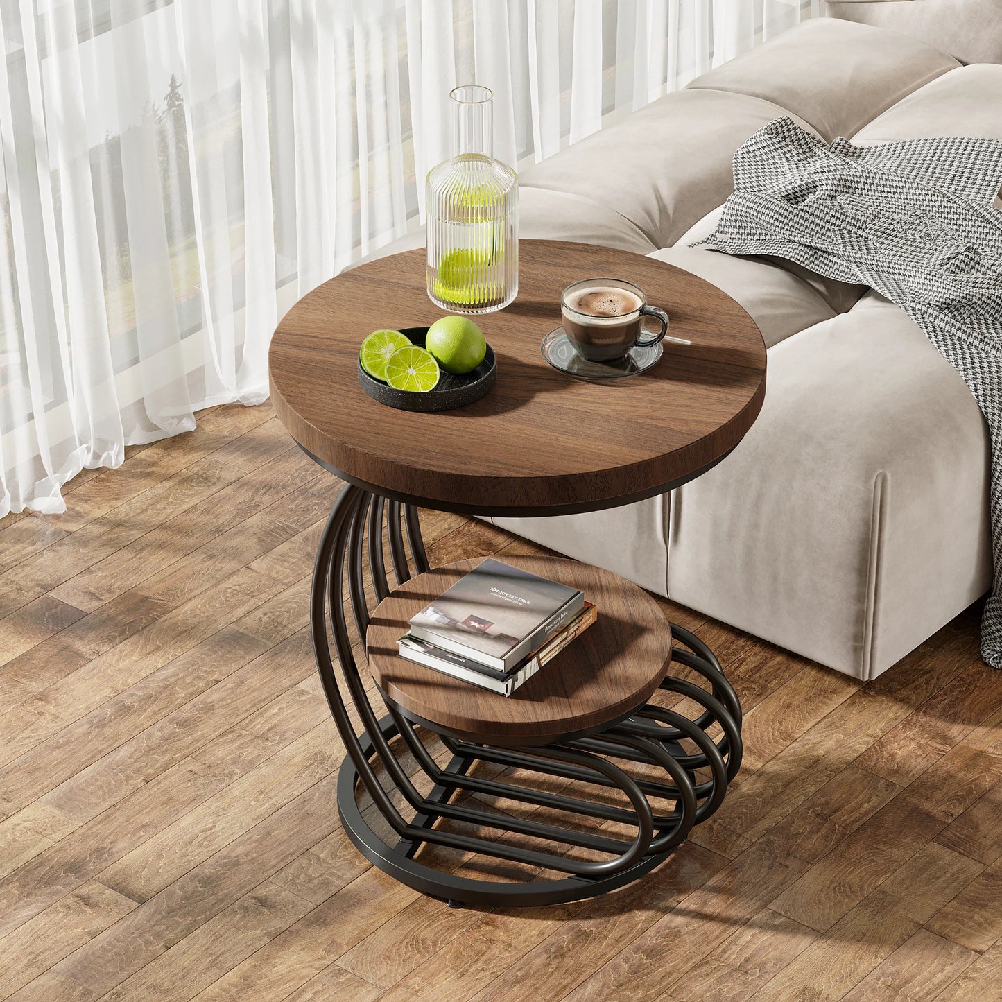 Tribesigns Gold Round End Table: 2 Tiers Faux Marble