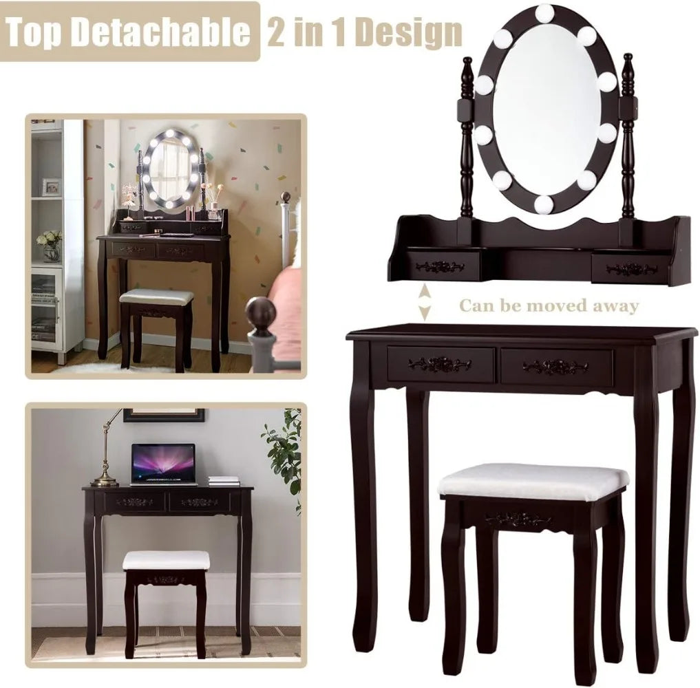 Vanity Table and Cushioned Stool Set