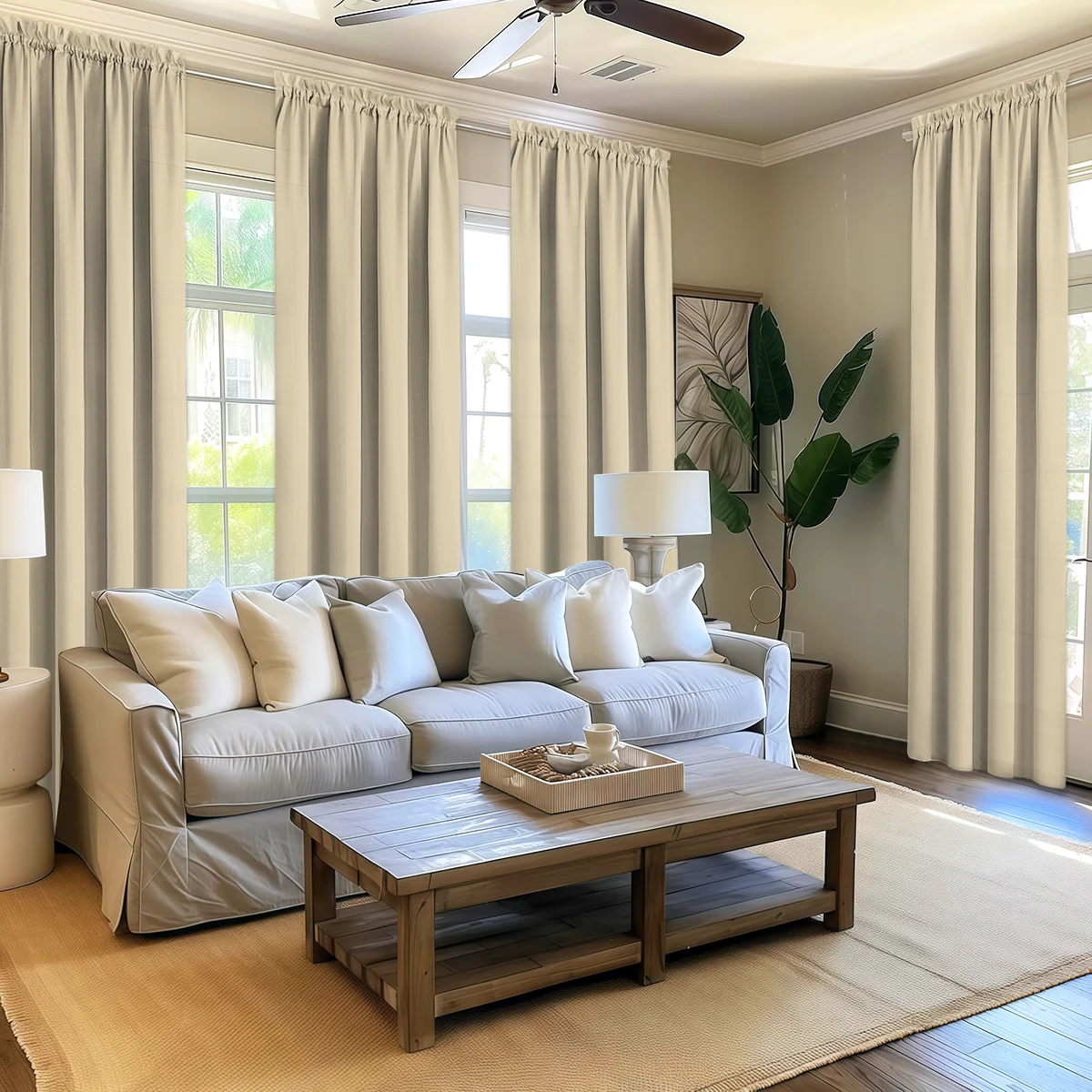 4 Panels Light Filtering Rod Pocke Soft Touch Curtains