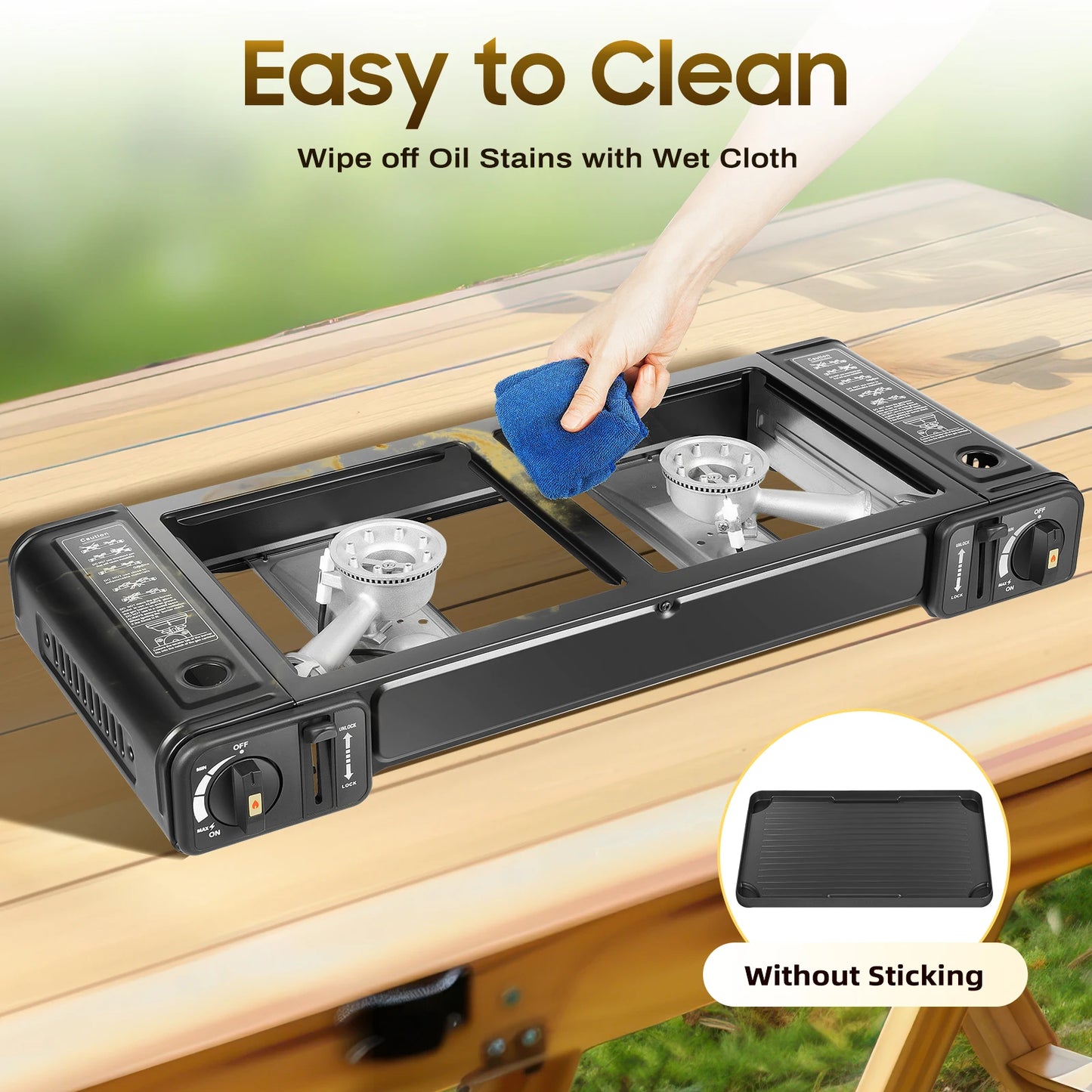 2500W Portable Camping Stove With 2 Burners And Baking Tray