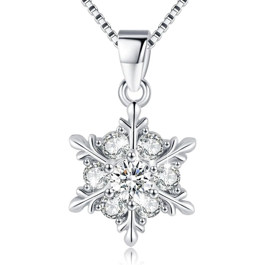 925 Sterling Silver Zirconia Snowflake Necklace Gift
