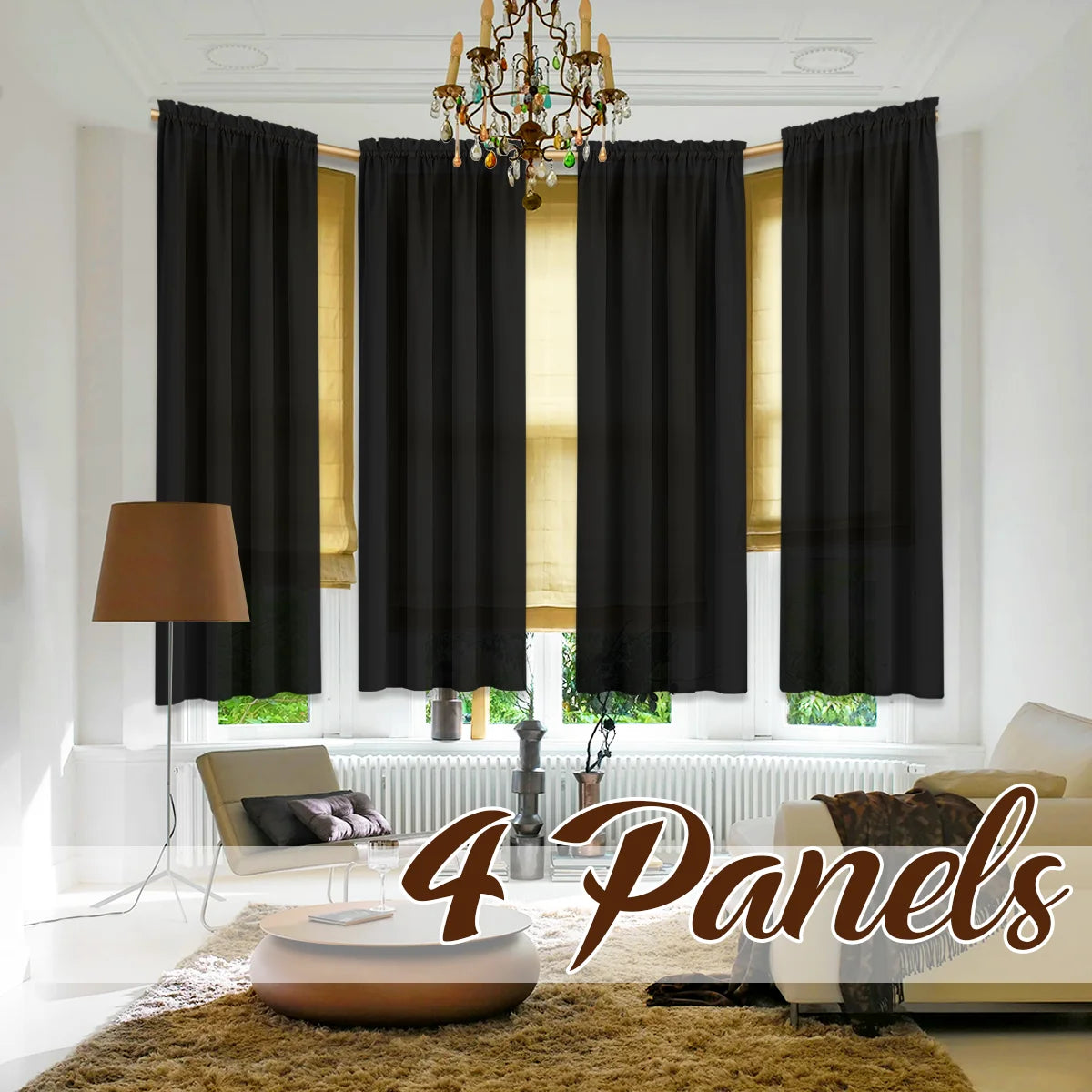 4 Panels Light Filtering Rod Pocke Soft Touch Curtains