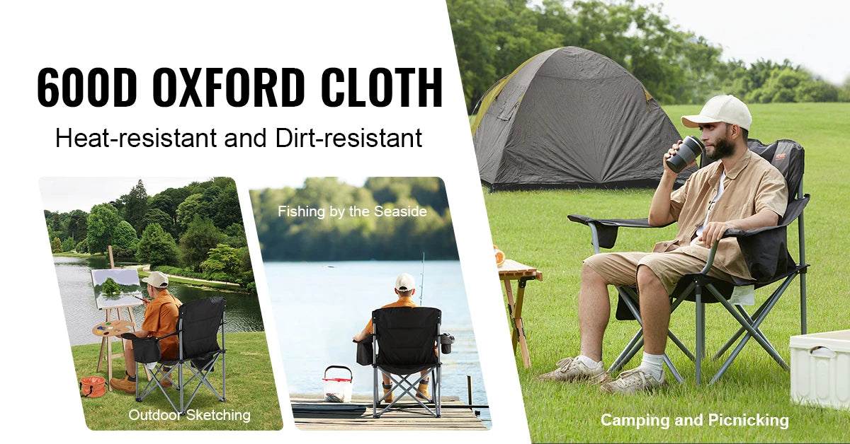 SucceBuy Camping Folding Chair for Adults With Quad Lumbar Back and Side Pockets for Beach, Lawn, Picnic