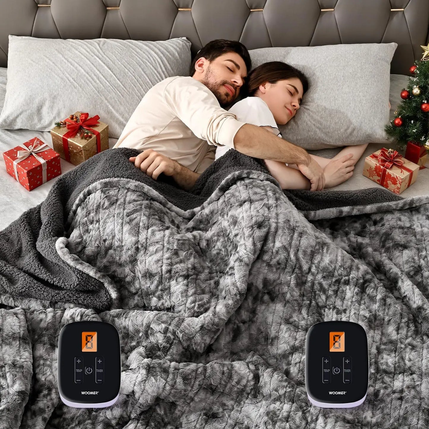 King Size Faux Fur Electric Blanket with Dual Control, 10 Heat Levels & Auto Shut Off